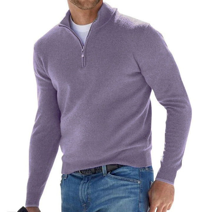 Herren Pullover mit Reißverschlusskragen in Uni-Farben