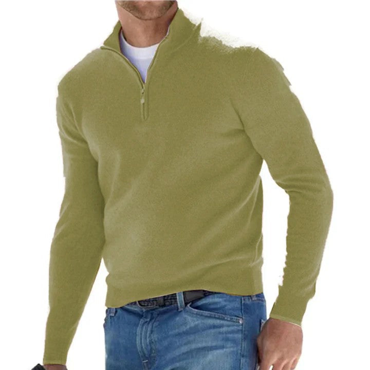 Herren Pullover mit Reißverschlusskragen in Uni-Farben