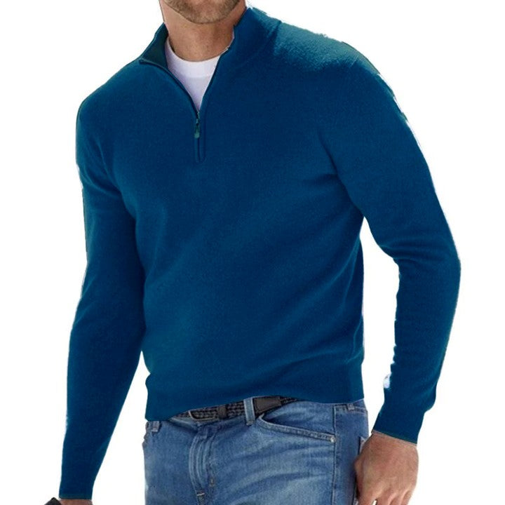 Herren Pullover mit Reißverschlusskragen in Uni-Farben
