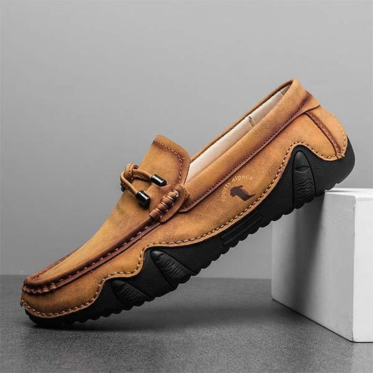 Herren Handgenähte Leder-Slipper mit Gummisohle