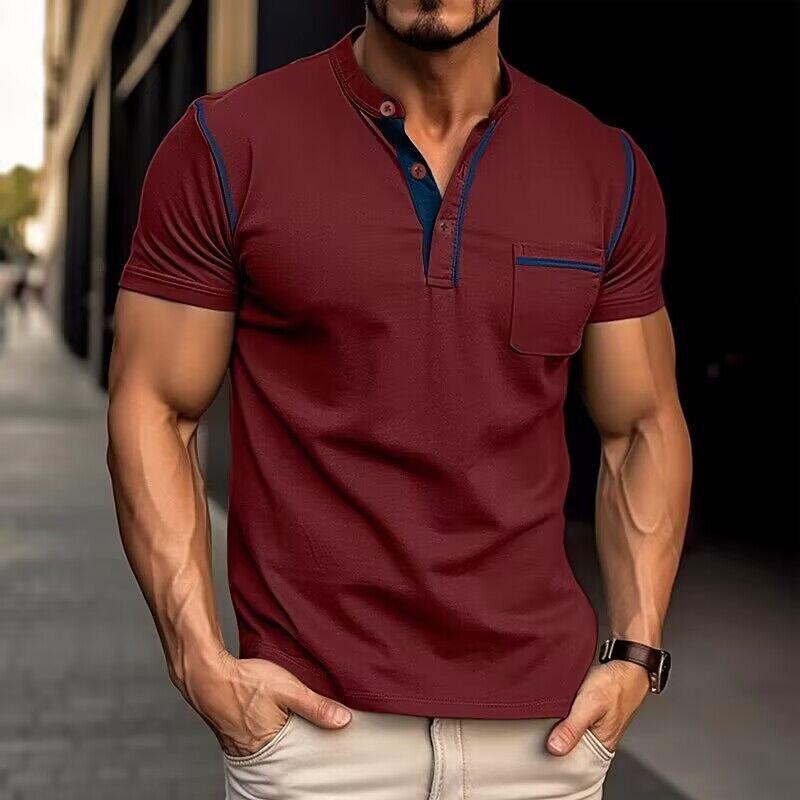 Herren Baumwollshirt mit Henleykragen und Farbakzenten