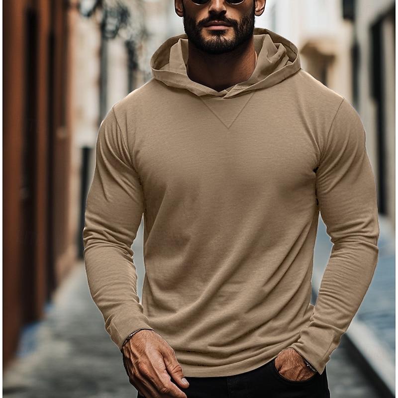 Herren Kapuzen-Langarmshirt in Uni-Farben – Lockerer Schnitt