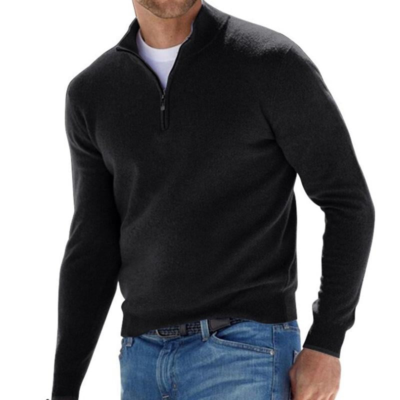 Herren Pullover mit Reißverschlusskragen in Uni-Farben