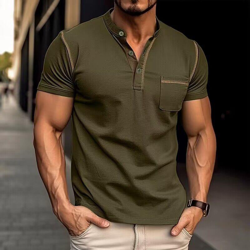 Herren Baumwollshirt mit Henleykragen und Farbakzenten