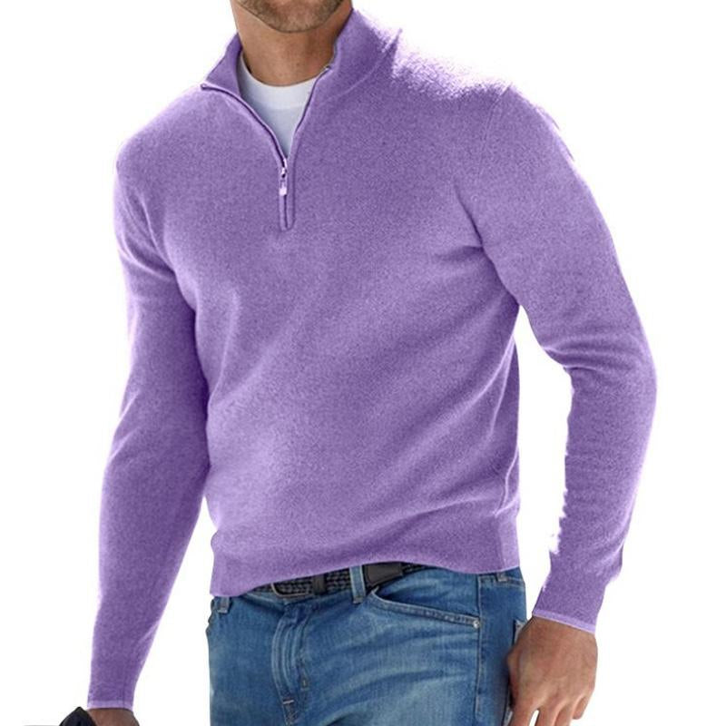 Herren Pullover mit Reißverschlusskragen in Uni-Farben