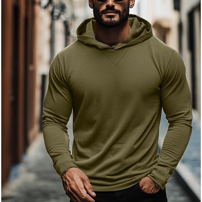 Herren Kapuzen-Langarmshirt in Uni-Farben – Lockerer Schnitt
