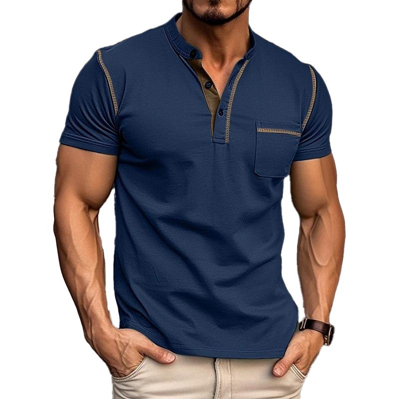 Herren Baumwollshirt mit Henleykragen und Farbakzenten