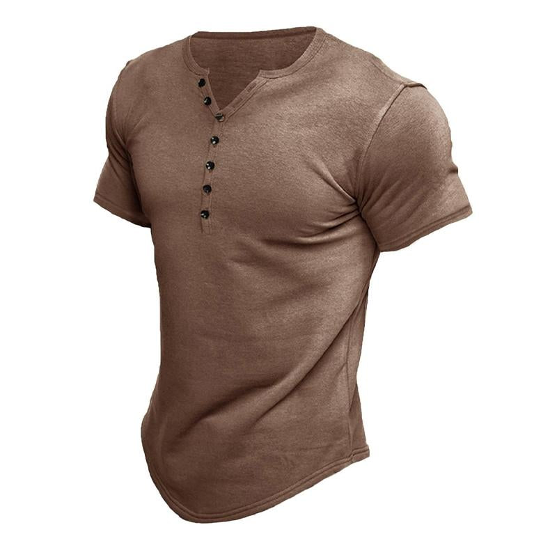 Herren Henley-T-Shirt mit Knopfleiste aus Baumwollmischung in Uni-Farbe