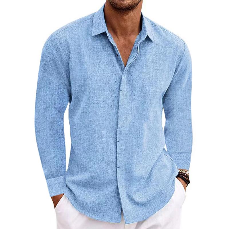 Herren Freizeithemd aus Baumwolle Leinen mit Reverskragen und Slim Fit Langarm