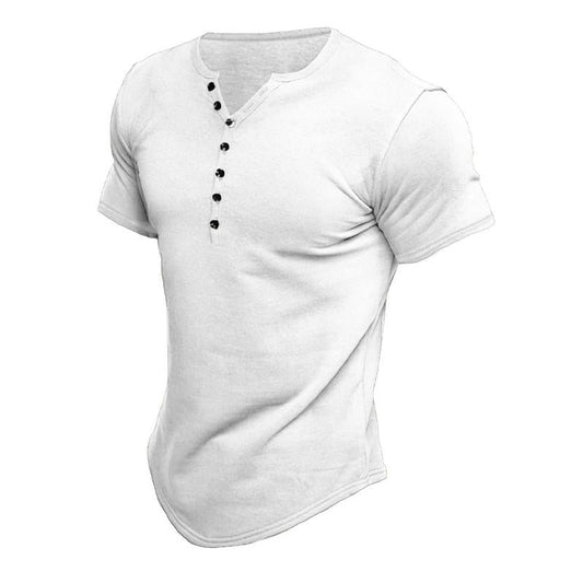 Herren Henley-T-Shirt mit Knopfleiste aus Baumwollmischung in Uni-Farbe