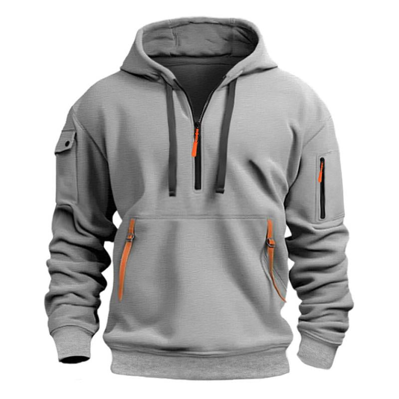 Herren Sport Hoodie mit Stickerei und Mehrfachreißverschlüssen