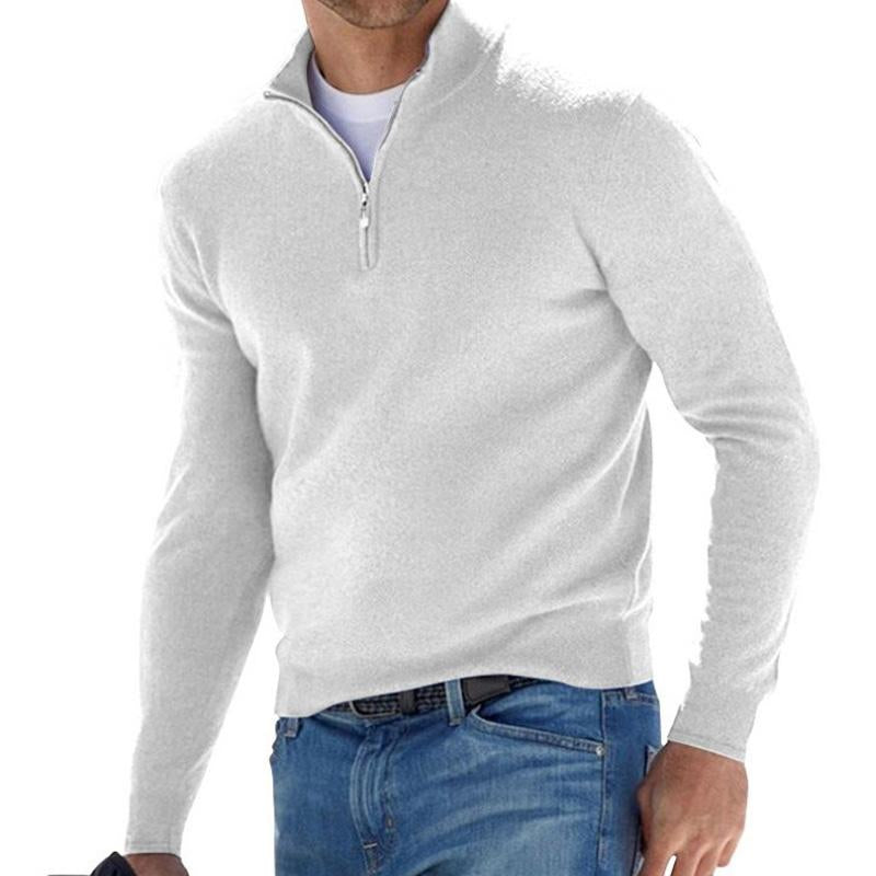 Herren Pullover mit Reißverschlusskragen in Uni-Farben