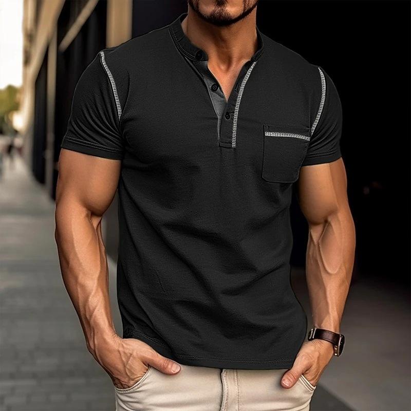 Herren Baumwollshirt mit Henleykragen und Farbakzenten