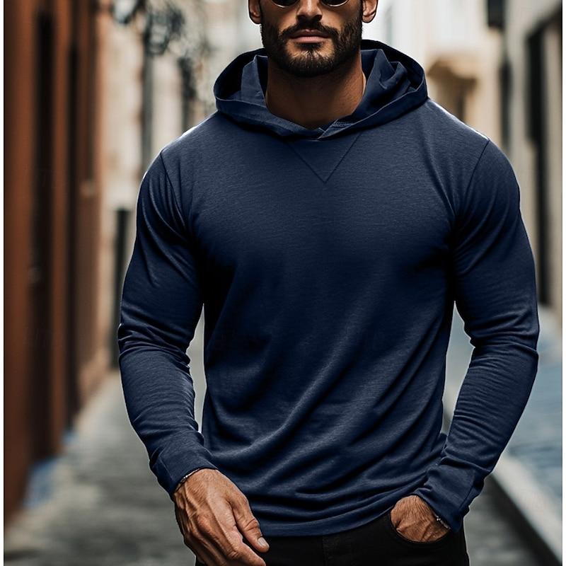 Herren Kapuzen-Langarmshirt in Uni-Farben – Lockerer Schnitt