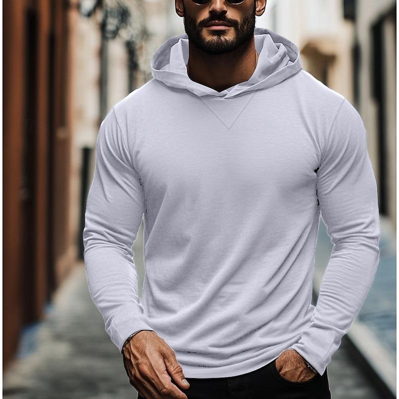 Herren Kapuzen-Langarmshirt in Uni-Farben – Lockerer Schnitt