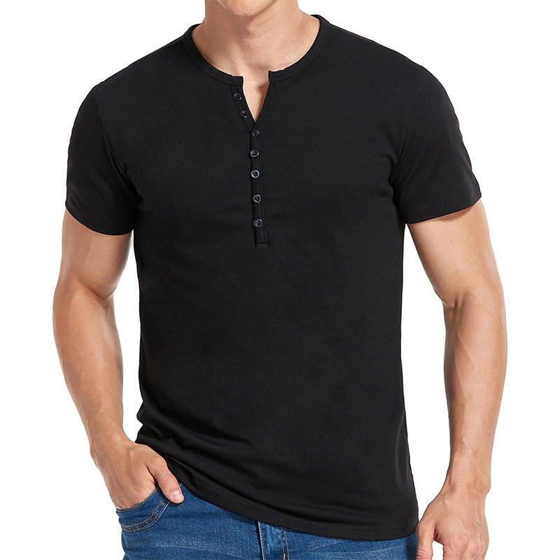 Herren Henley-T-Shirt mit Knopfleiste aus Baumwollmischung in Uni-Farbe