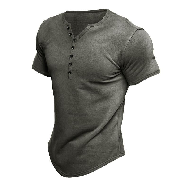 Herren Henley-T-Shirt mit Knopfleiste aus Baumwollmischung in Uni-Farbe