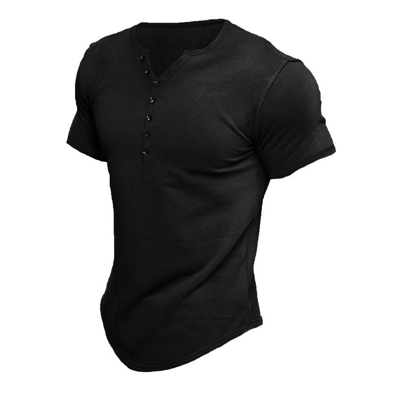 Herren Henley-T-Shirt mit Knopfleiste aus Baumwollmischung in Uni-Farbe