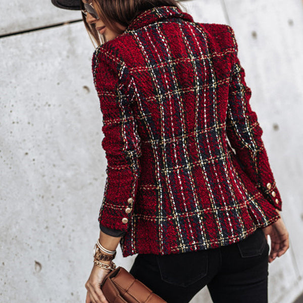 Damen Karo-Blazer im doppellagigen Design mit goldfarbenen Knöpfen