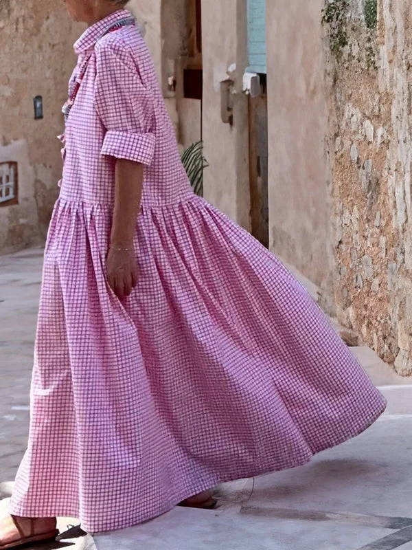 Swingkleid Damen kariert mit langen Ärmeln und Hemdkragen luftig leger