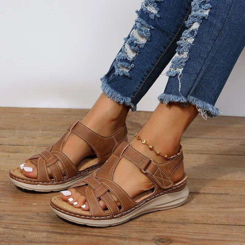 Damen Sandalen mit Klettverschluss und gepolsterter Sohle