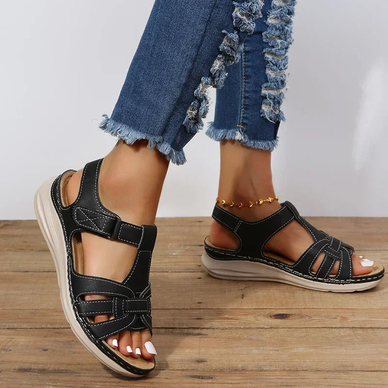 Damen Sandalen mit Klettverschluss und gepolsterter Sohle