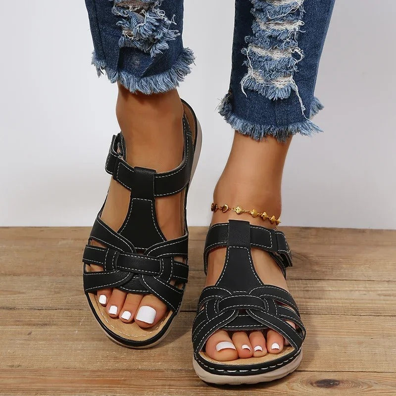 Damen Sandalen mit Klettverschluss und gepolsterter Sohle