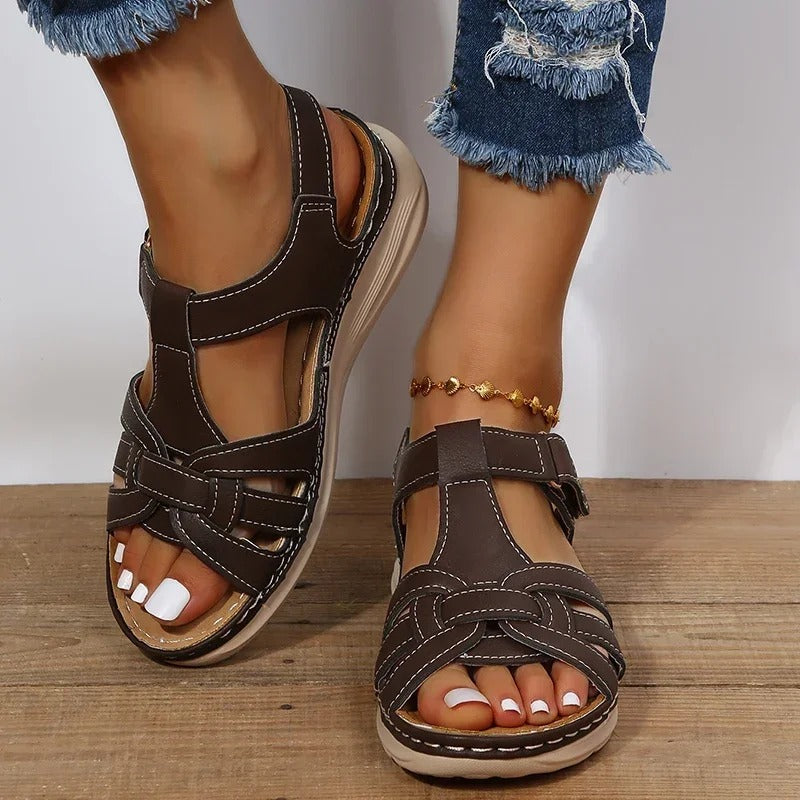 Damen Sandalen mit Klettverschluss und gepolsterter Sohle