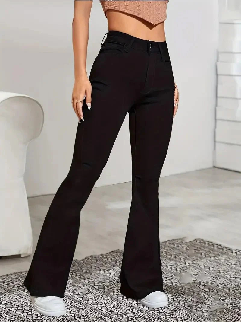 Damen Bootcut-Jeans mit hoher Taille und ausgestelltem Bein