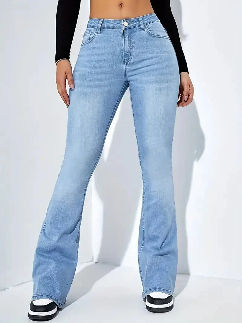Damen Bootcut-Jeans mit hoher Taille und ausgestelltem Bein