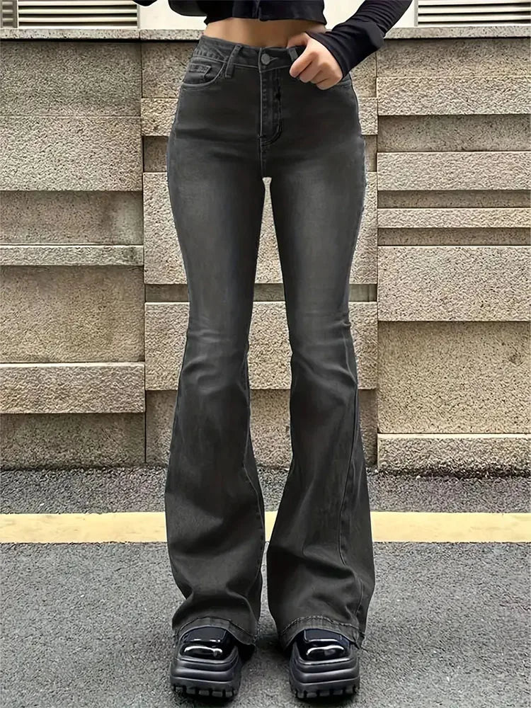 Damen Bootcut-Jeans mit hoher Taille und ausgestelltem Bein