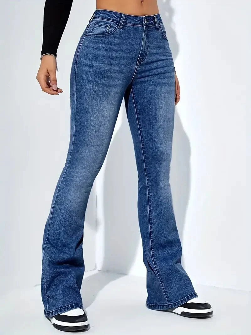 Damen Bootcut-Jeans mit hoher Taille und ausgestelltem Bein