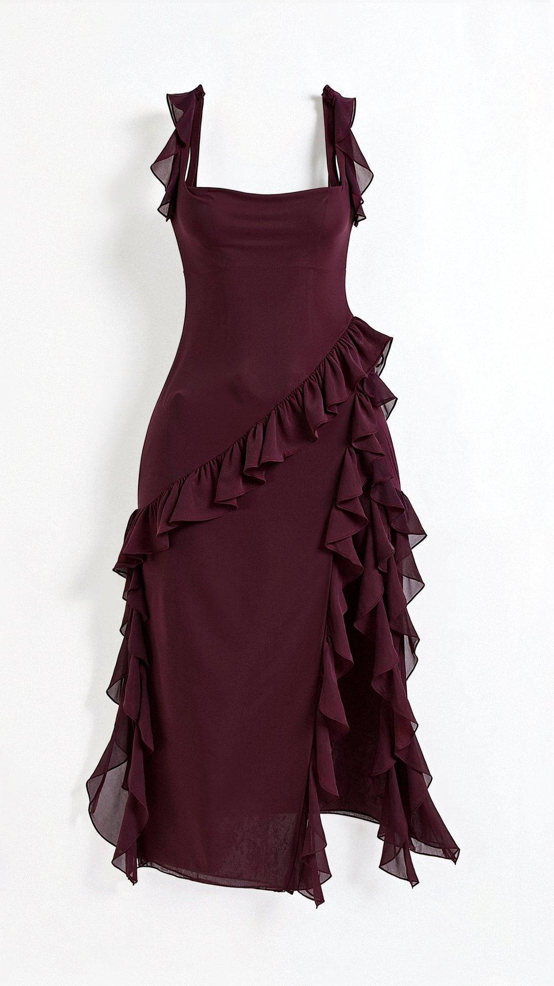 Elegantes Rüschen-Maxikleid mit Schlitz
