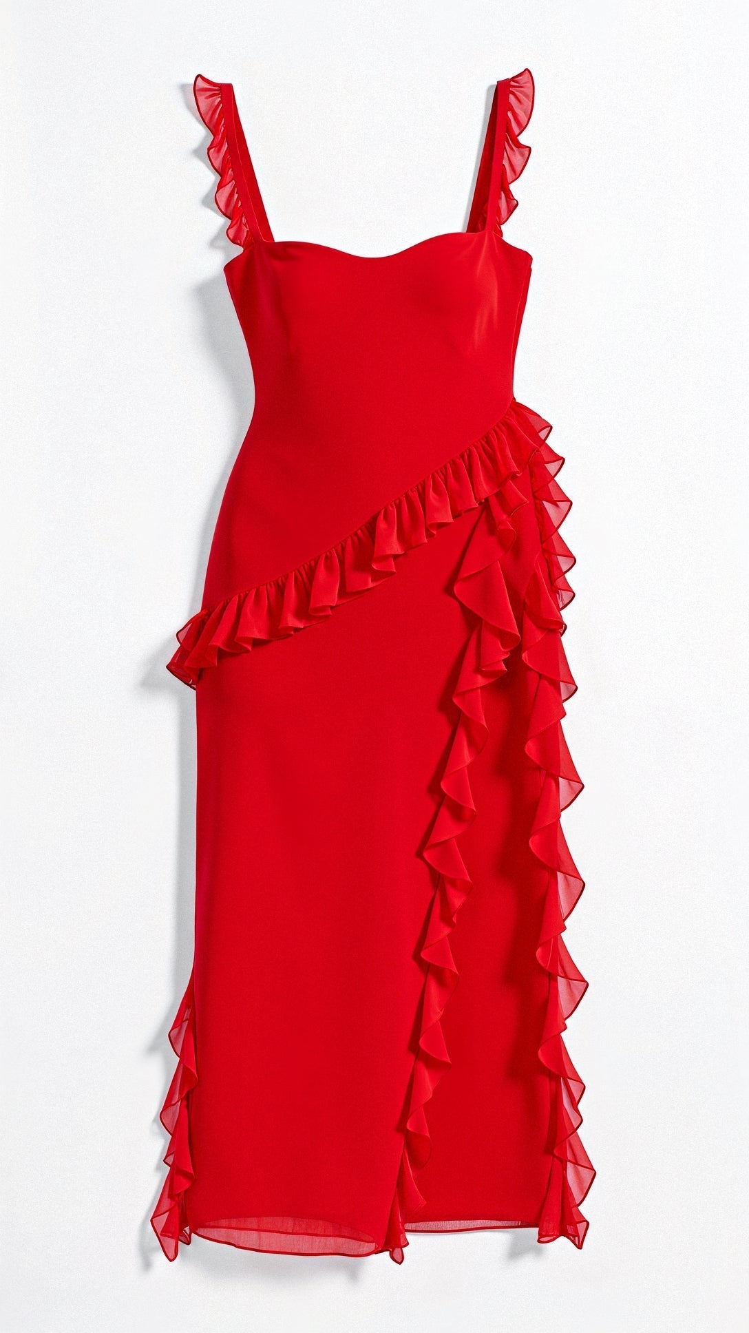 Elegantes Rüschen-Maxikleid mit Schlitz