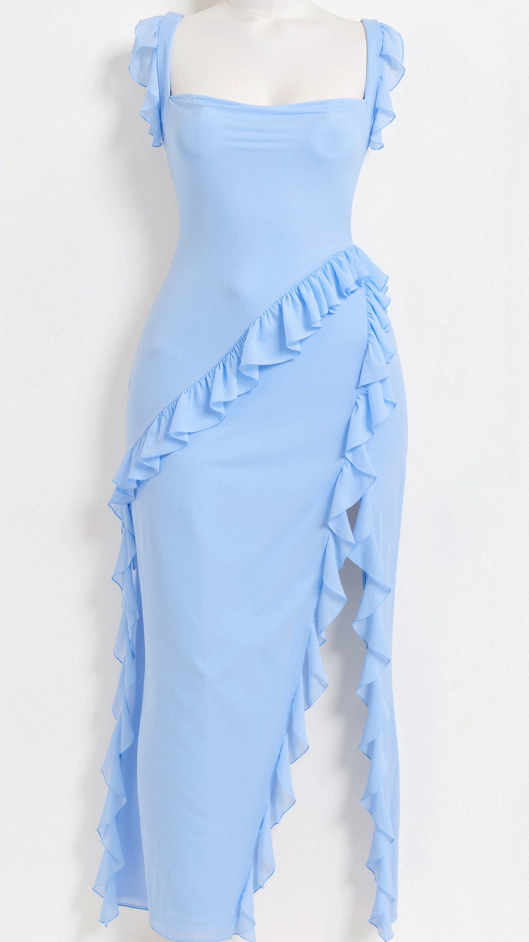 Elegantes Rüschen-Maxikleid mit Schlitz