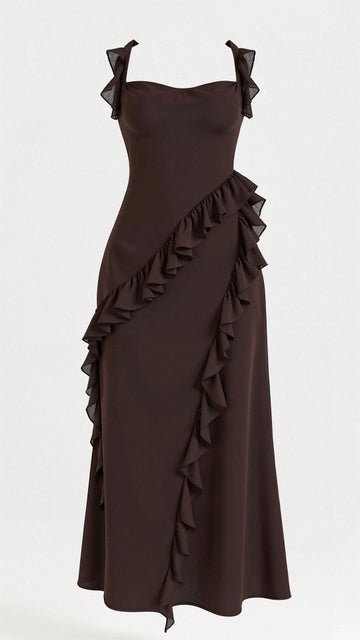 Elegantes Rüschen-Maxikleid mit Schlitz