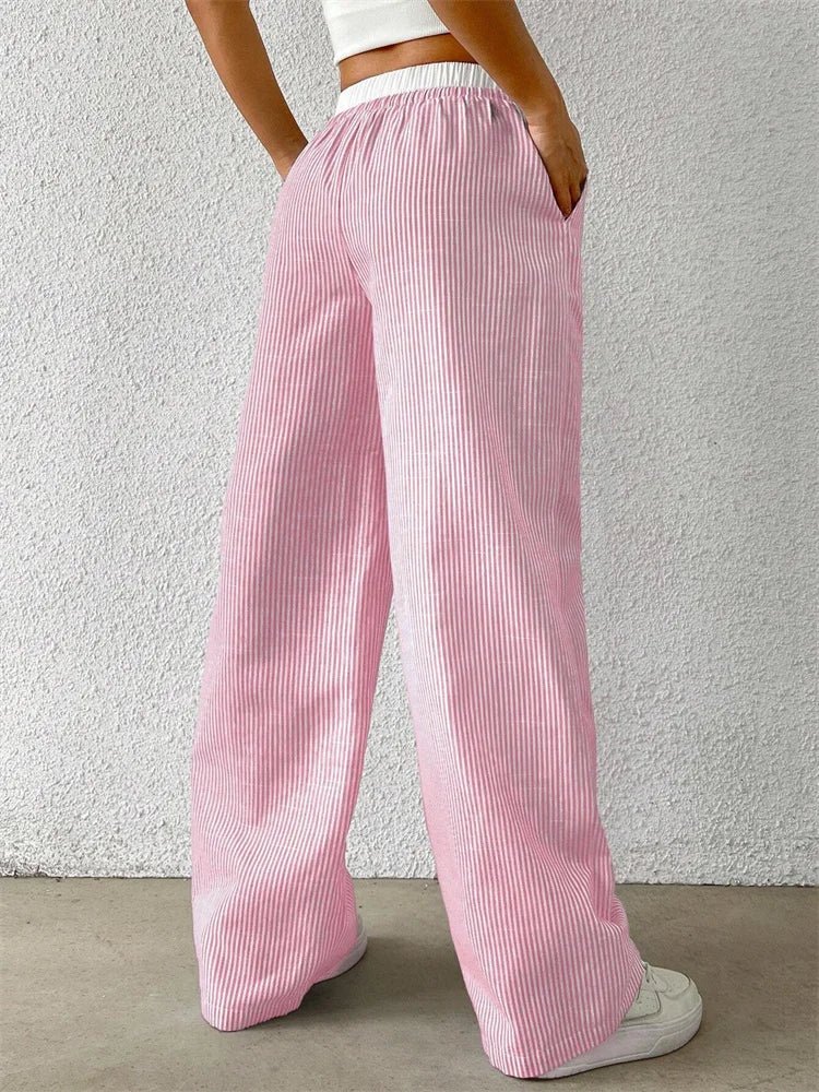 Damen Gestreifte Freizeithose mit Kordelzug und weitem Bein