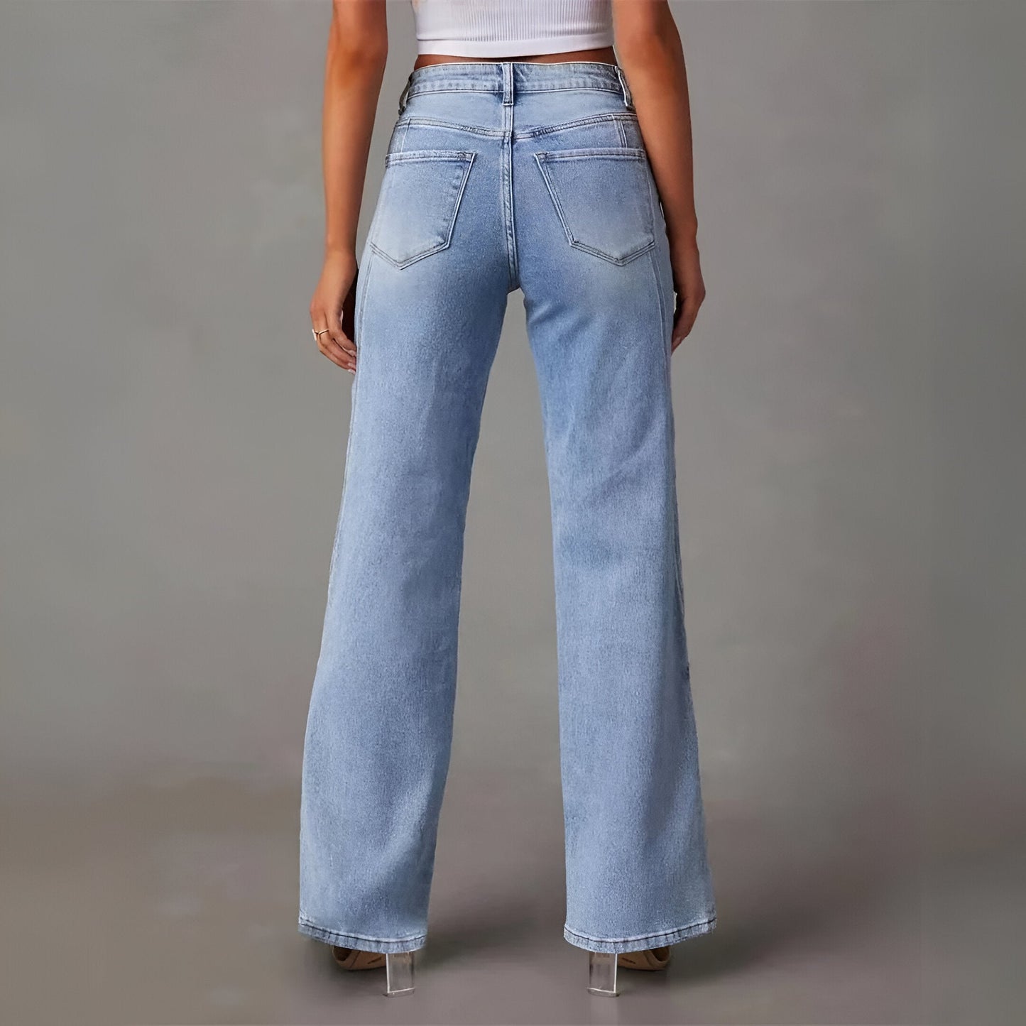 Damen High-Waist Gerade Jeans mit Nahtdetail