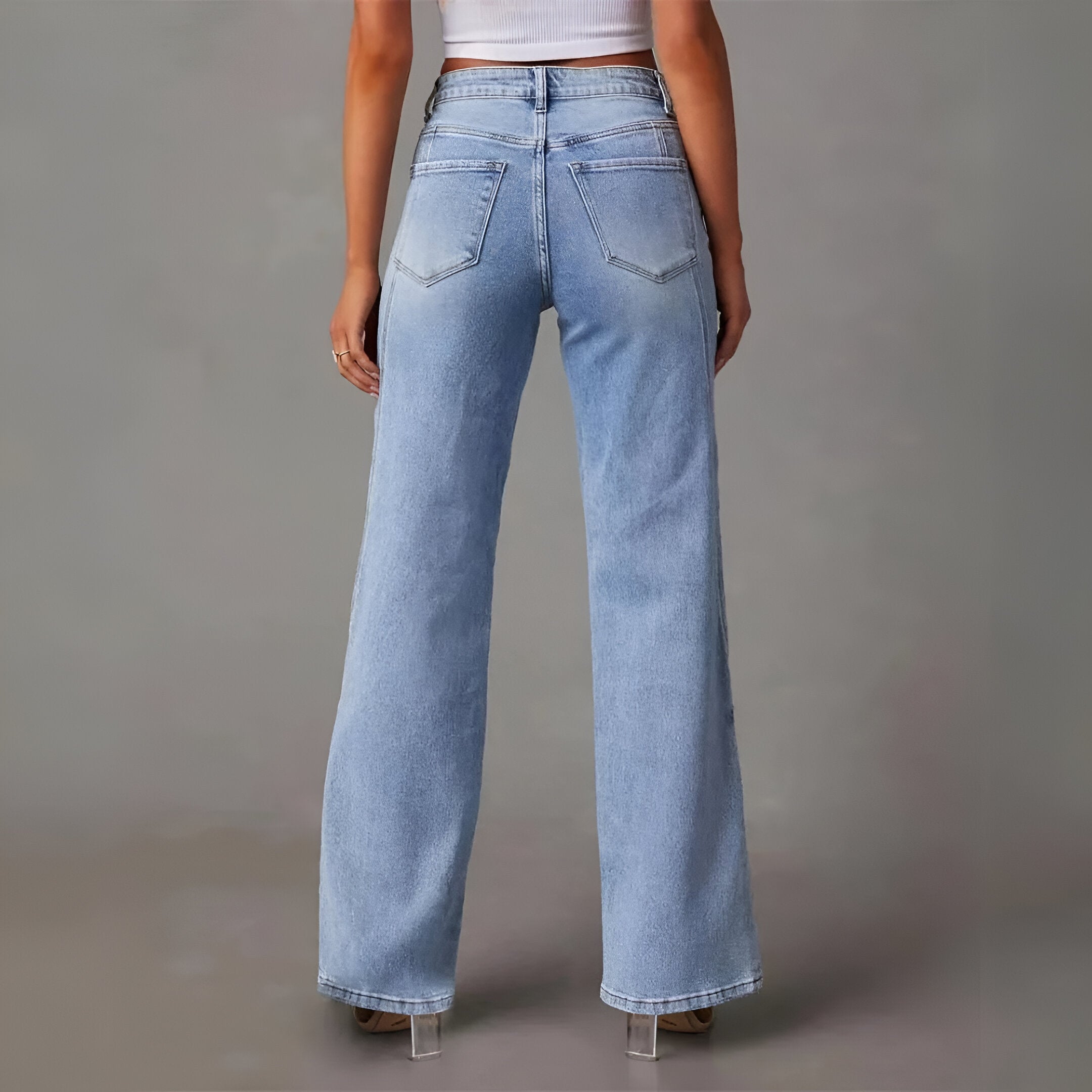 Damen High-Waist Gerade Jeans mit Nahtdetail