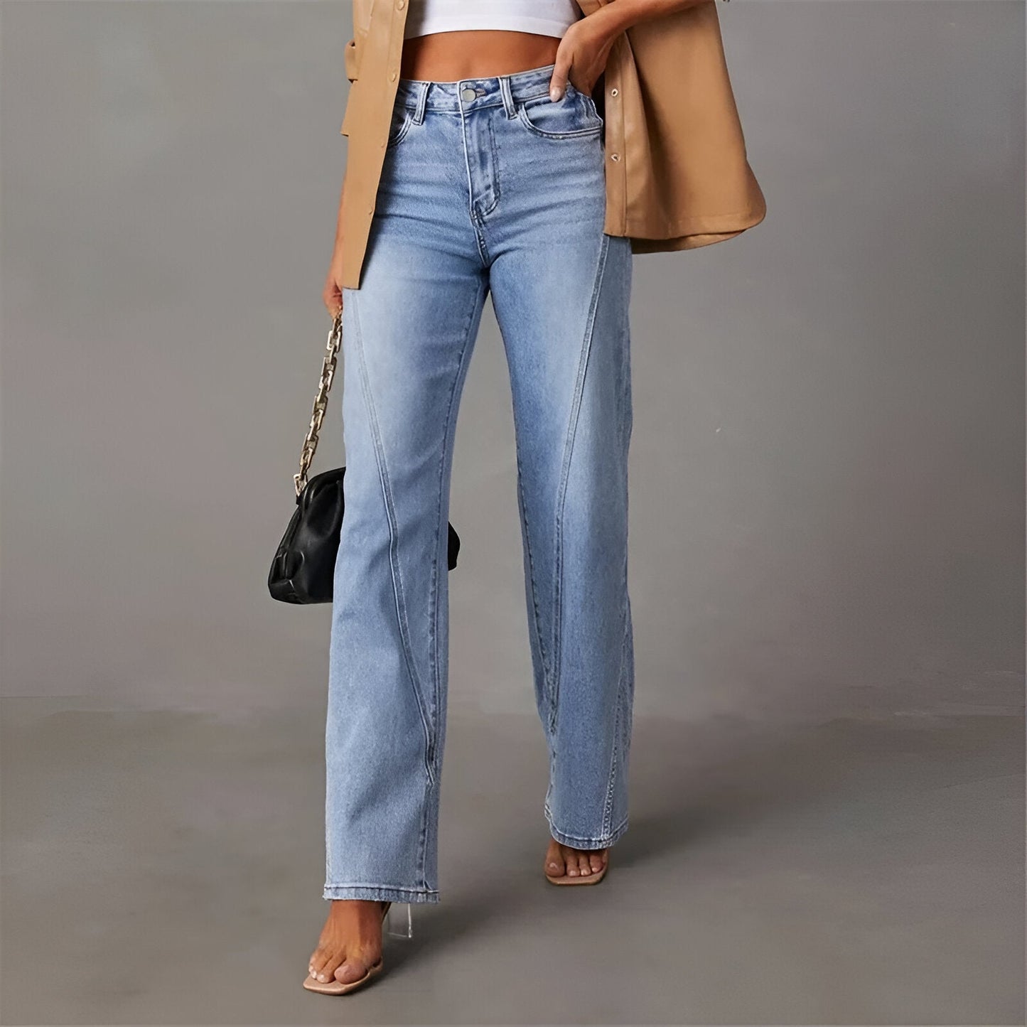 Damen High-Waist Gerade Jeans mit Nahtdetail