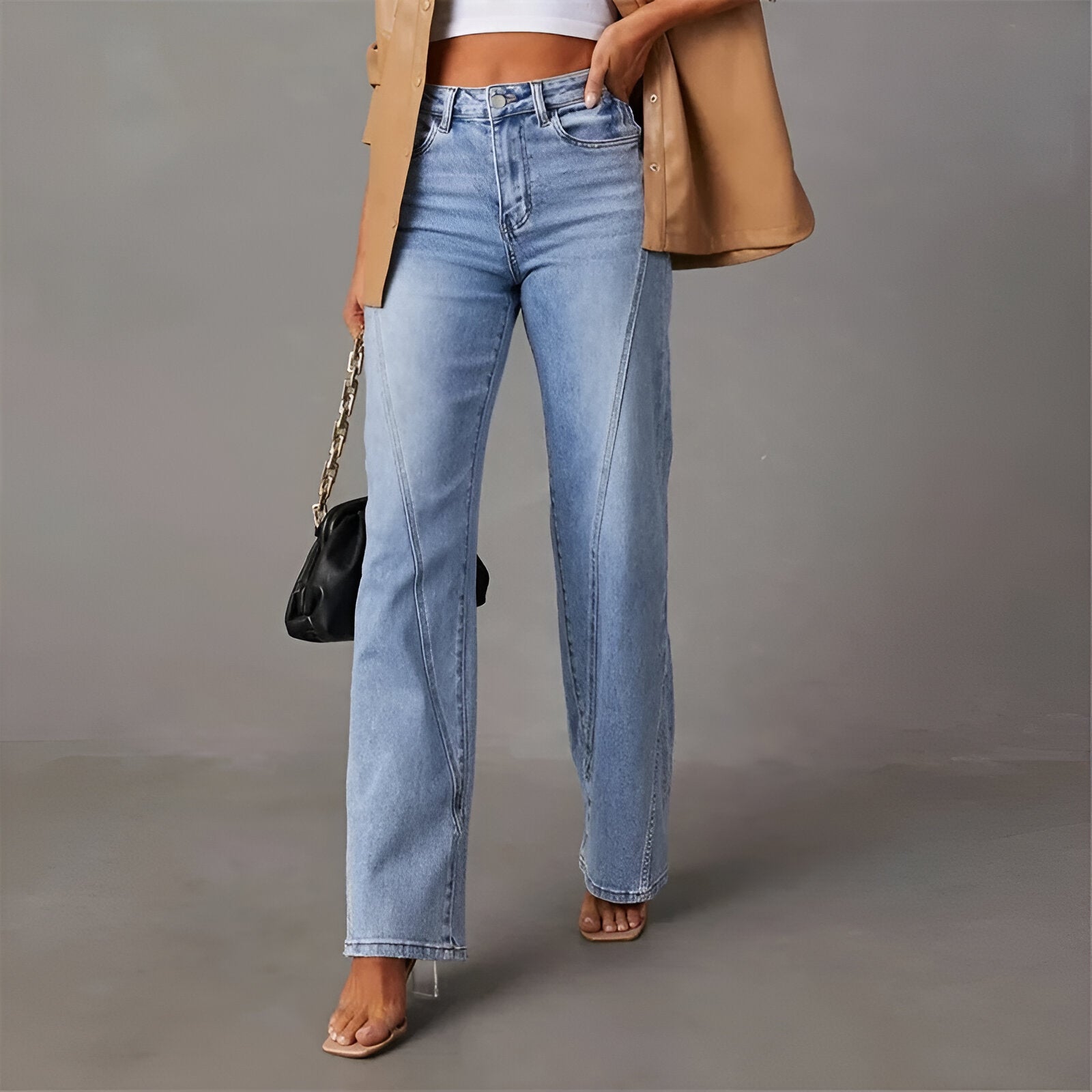 Damen High-Waist Gerade Jeans mit Nahtdetail