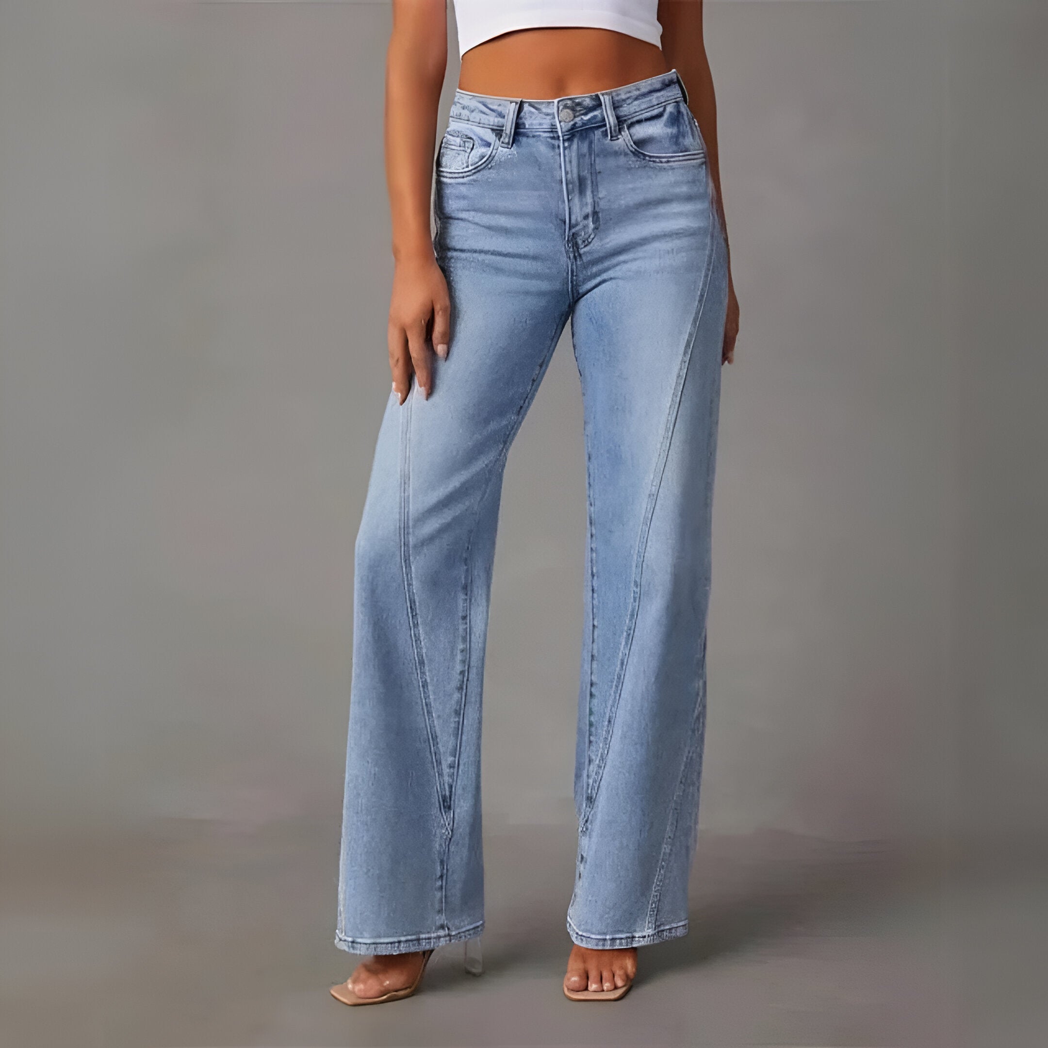 Damen High-Waist Gerade Jeans mit Nahtdetail
