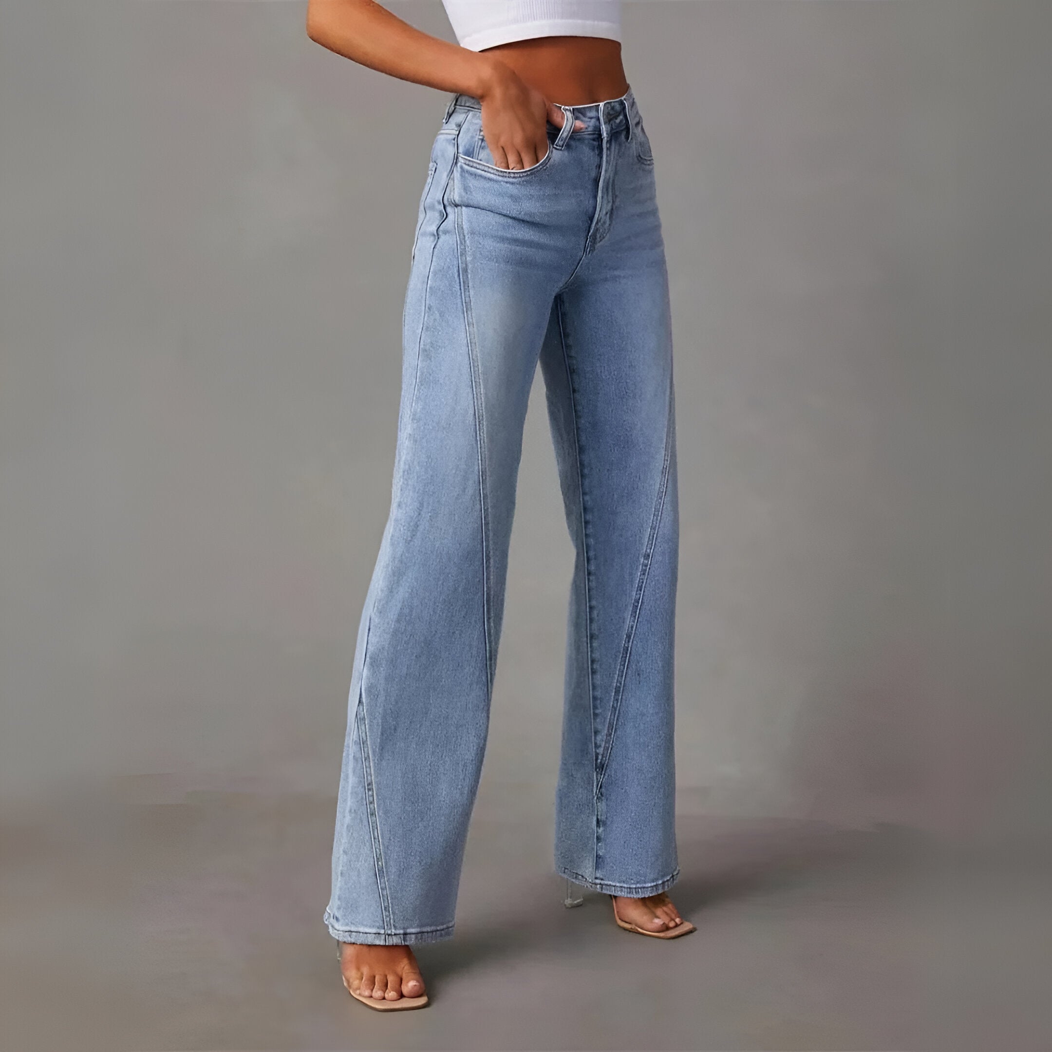 Damen High-Waist Gerade Jeans mit Nahtdetail
