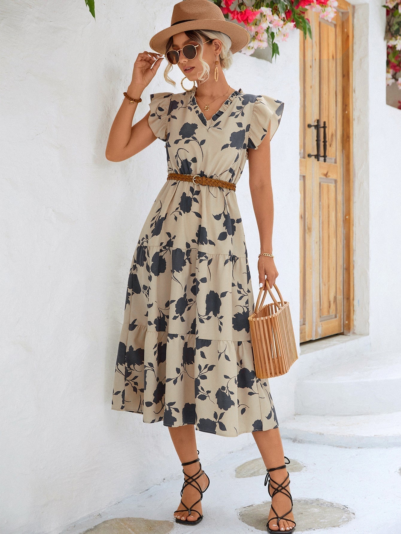 A-Linien Kleid mit Blumenmuster