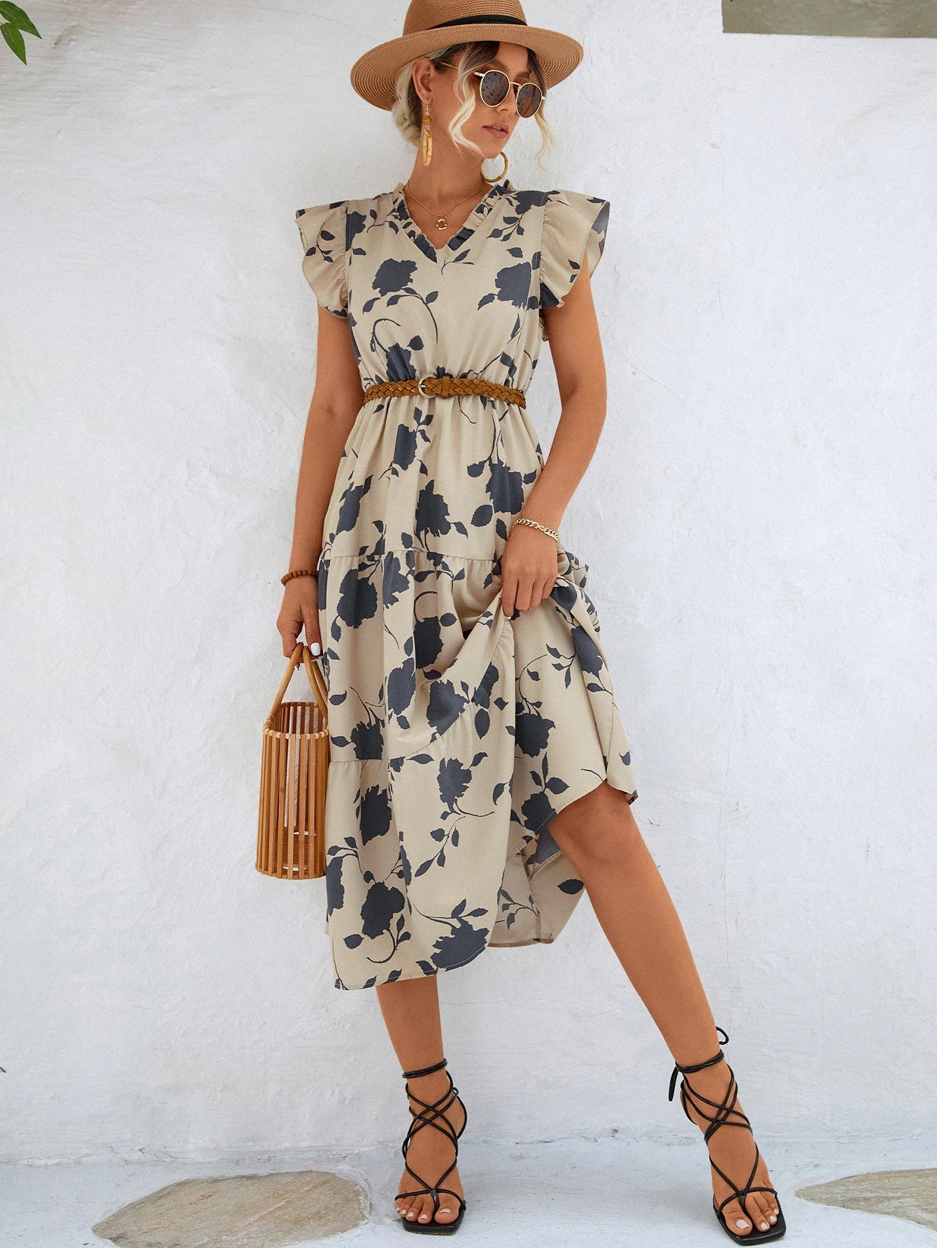 A-Linien Kleid mit Blumenmuster