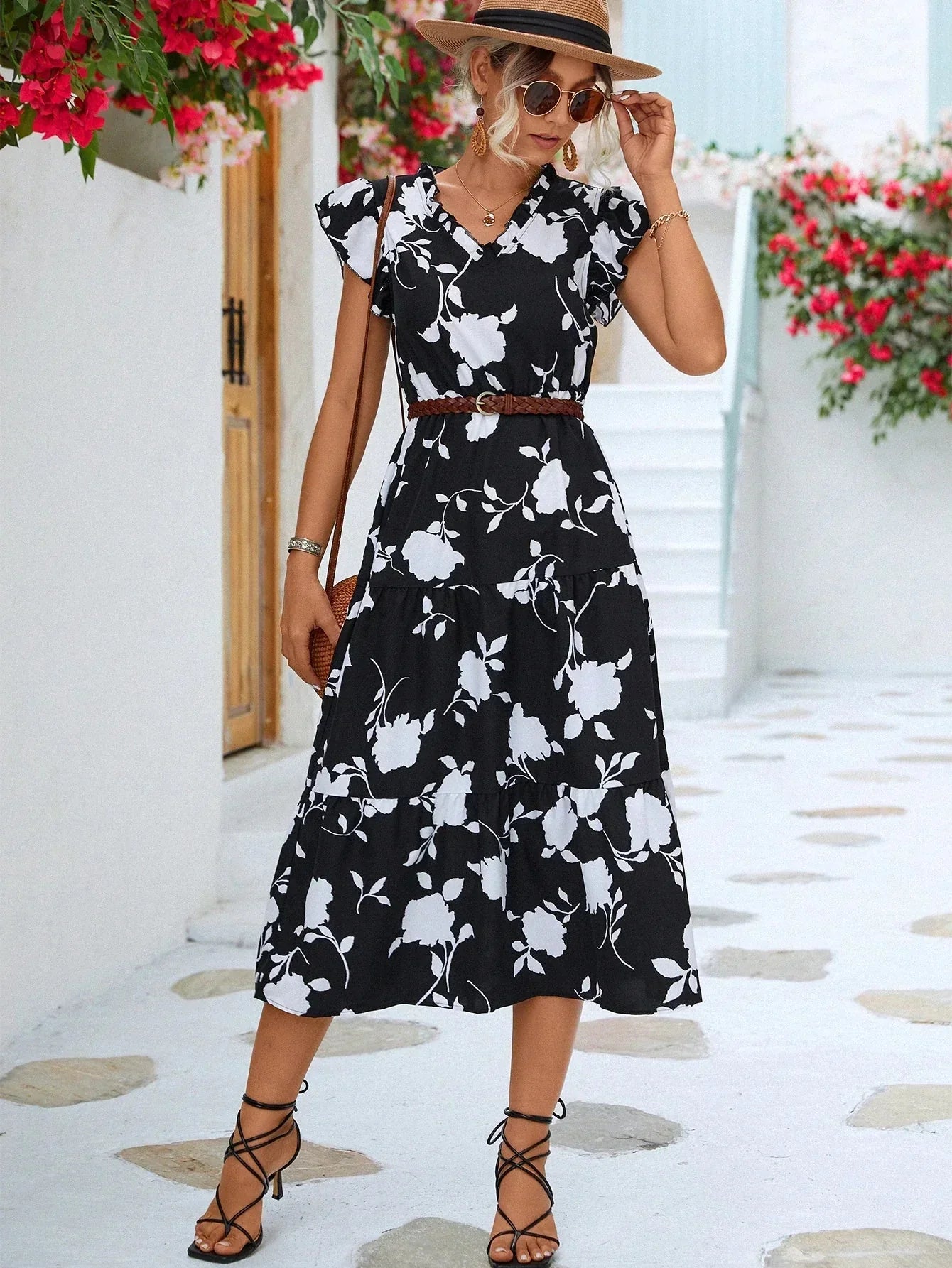 A-Linien Kleid mit Blumenmuster