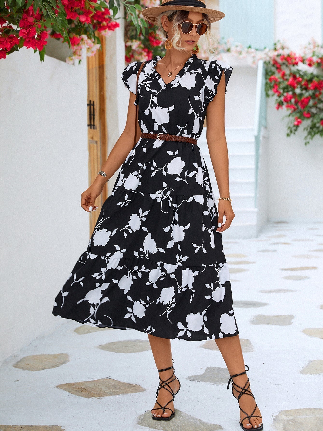 A-Linien Kleid mit Blumenmuster