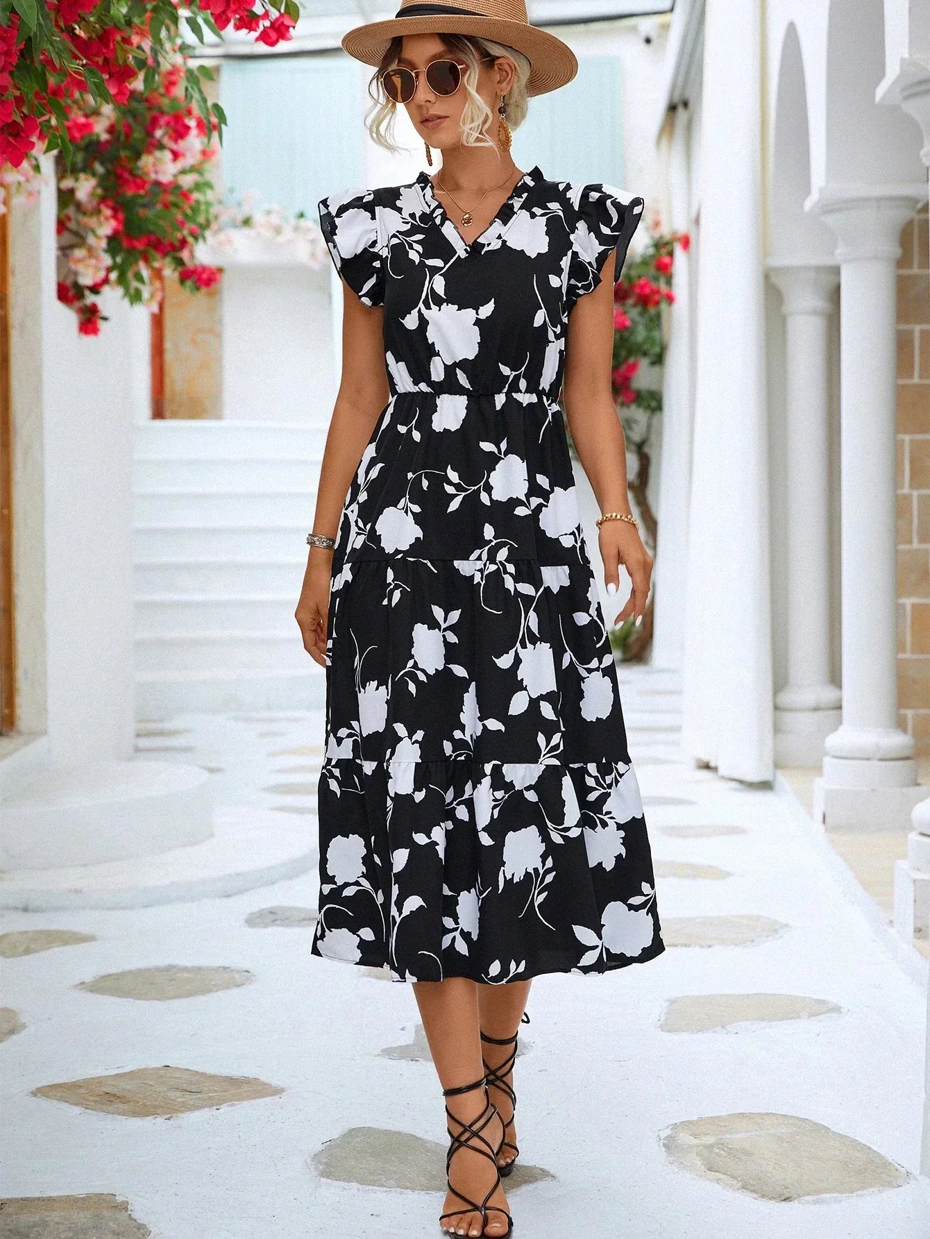 A-Linien Kleid mit Blumenmuster