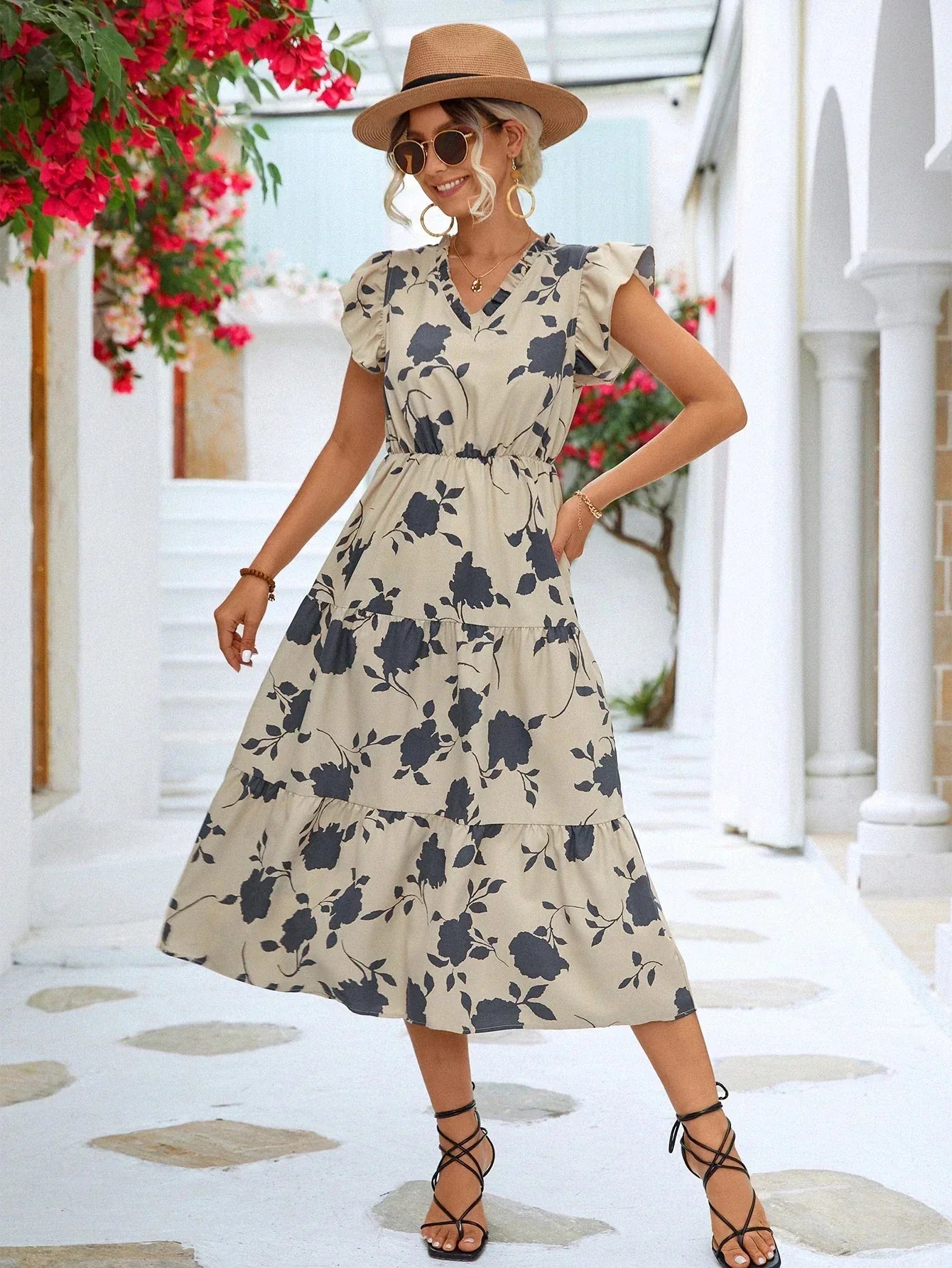 A-Linien Kleid mit Blumenmuster