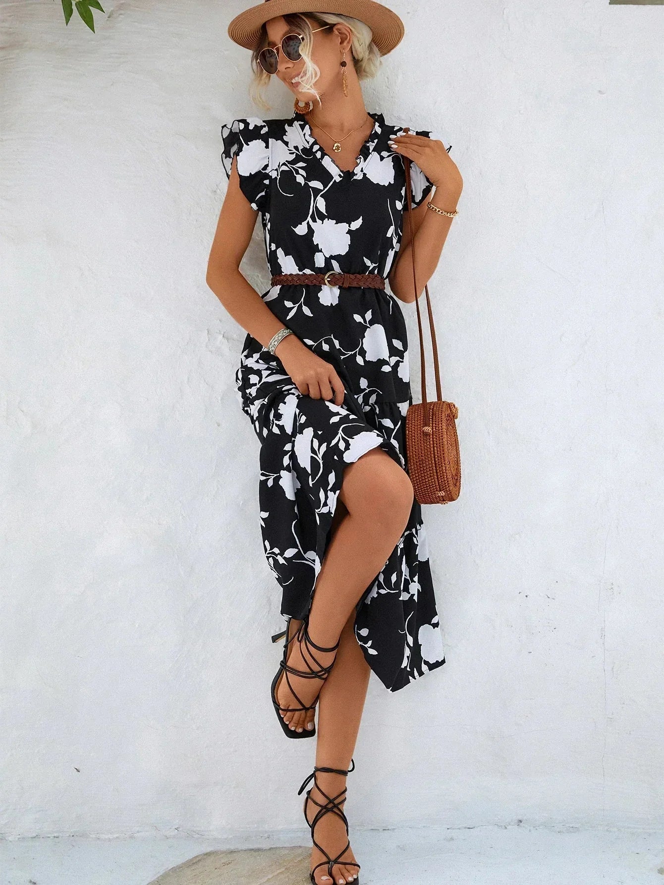 A-Linien Kleid mit Blumenmuster